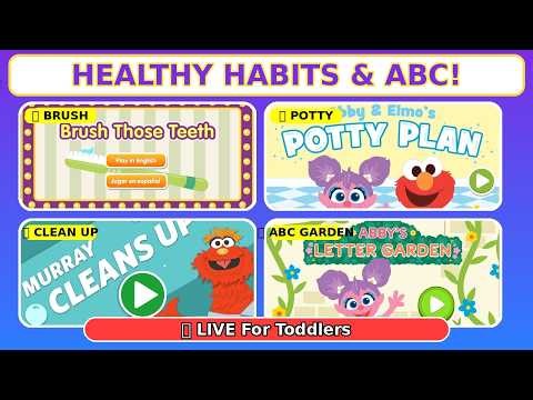 🔴LIVE: Brush, Potty, Clean Up & ABC Games for Toddlers | Sesame Street LIVE