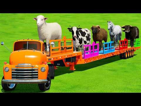 LOAD BULLS, COWS, SHEEPS, HORSES, GOATS, RAMS & TRANSPORT WITH TRACTORS & TRUCK - FS22