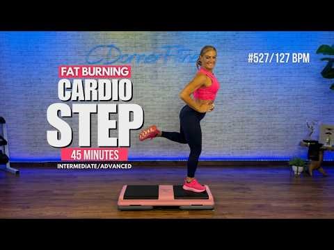 45 Min Fat Burning Cardio Step Workout - 127 BPM Step Aerobics #527