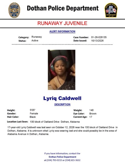 MISSING JUVENILE ALERT: Dothan police searching for 17-year-old