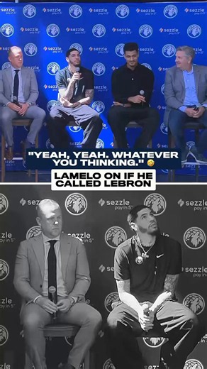 Wolves star LaMelo Ball and President of Basketball Ops Tim Connelly discussed recruiting LeBron James during Ball's intro presser.(via @Timberwolves)