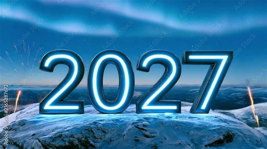 Bright New Year Celebration with Fireworks and Illuminated Year Displays for 2027