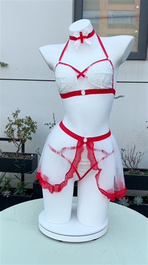 Red White Lace 4-Piece Lingerie Set | Factory New Design Boudoir Outfit #wholesale #oem #factory