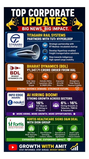 Titagarh Hyperloop| BDL ₹1347 Cr HAL Order| Fortis Expansion| AI Hiring Boom! Latest Market Updates