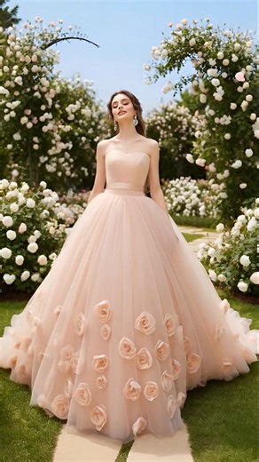 LightBlue3DRoseTulle Ball GownEtherealStraplessProm PrincessLook#LightBlueBallGown#3DRosePromDress