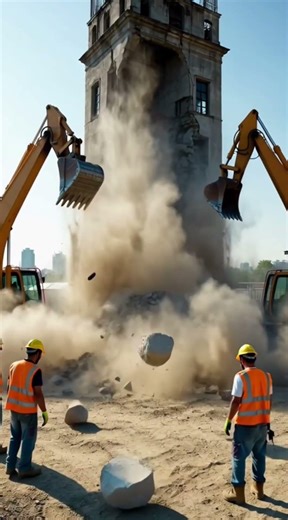 Workers Watch Massive Building Demolition 💥 #buildingdemolition #collapse