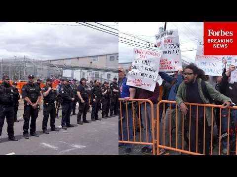 Law Enforcement Lines Up In Front Of Delaney Hall As Counterprotesters, Protesters Clash