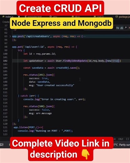 How To Create CRUD API in Node Express & Mongodb | How to create API #shorts #api #coding #nodejs