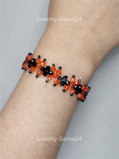 DIY Bracelet Making with Black and Orange Crystal Beads