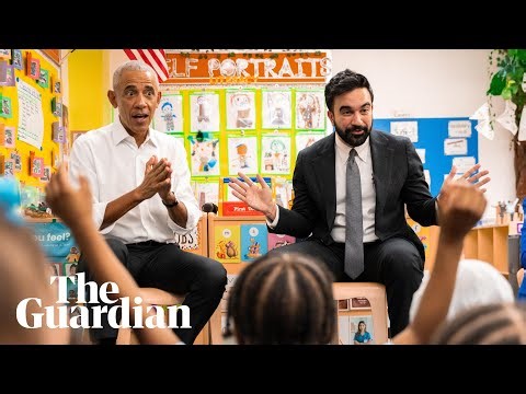 Obama and Mamdani sing The Wheels on the Bus with New York preschoolers