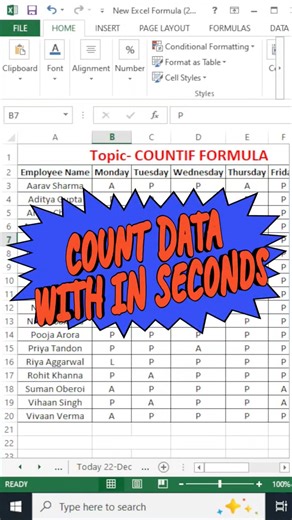 Excel COUNTIF Formula 🔥 Count in Seconds #ytshorts #shorts #excel #exceltips #shortvideo