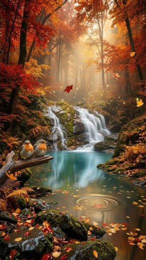 Fall Asleep Fast to Autumn Waterfall & Forest Sounds | Birds, Crickets, 432Hz Music (No Ads)
