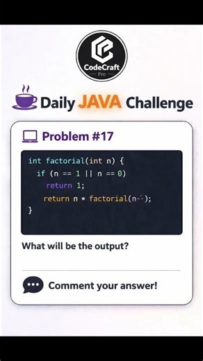 🔥 Day 17 Java Challenge 💻 | Recursion Trick Question 🚀 #java #shorts #dsa #recursion