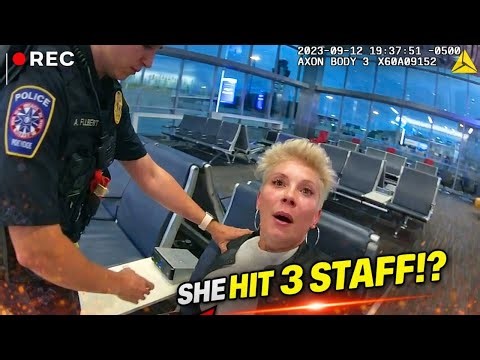 Drunk Passenger Attacks 3 Flight Attendants — Then Loses It When Cops Arrive | Bodycam
