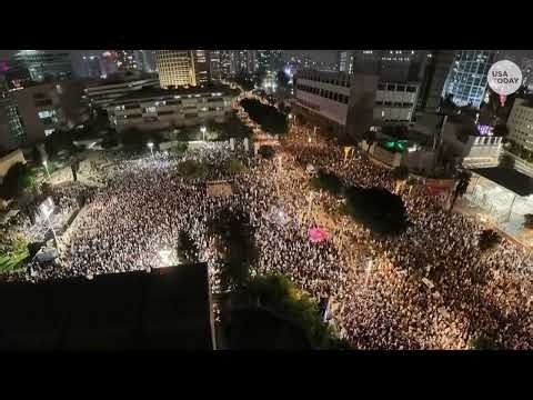 Drone footage shows Israelis rally in Tel Aviv, call for inquiry into October 7 attacks