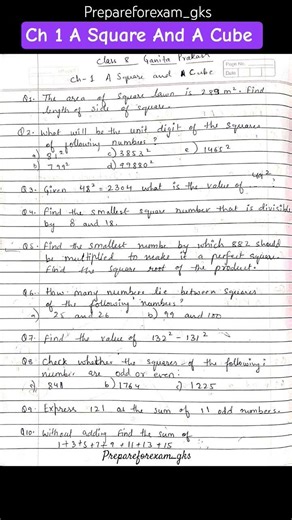 Class 8th Maths Ch 1 A Square And A Cube #prepareforexam_gks #exam #importantquestion