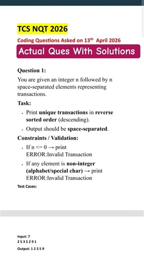 TCS NQT 2026 13th April coding Questions 🔥#tcsnqt2026 #tcsnqt #tcs