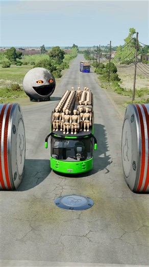 Car & Capsule Buses vs Hydraulic Crush - BeamNG.Drive