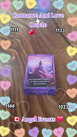 Romance And Love Oracle ❤️ Love Is a Beautiful Journey Romance & Divine Possibilities 1. Adventure — Keep discovering each other. Love thrives when we stay curious, make new memories, and allow ourselves to experience life's little adventures together. 2. Wedding — Deeper commitment. A reminder that relationships can grow through meaningful choices, trust, and taking the next step when both hearts are ready. 3. Passion — Keep the flame alive. Nurture affection, appreciation, playfulness, and the