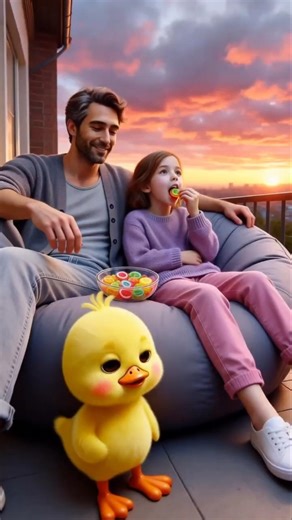 Is This Ideal Life? Little Duck Brings Fruit Candies to Watch Sunset & Eat Sweets with Family ✨