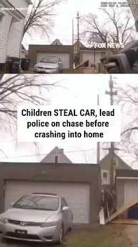 Children STEAL CAR, lead police on chase before crashing into home #shorts #viral #police #cartheft