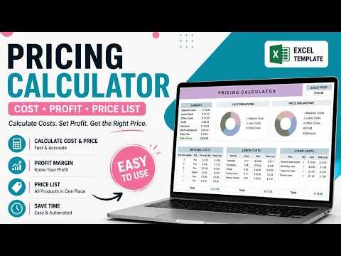 Excel Pricing Calculator Template - Product Cost, Profit Margin & Price List