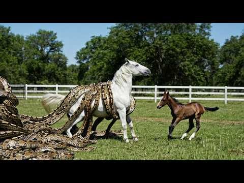 FOAL STOPS TRUCK: Mother Horse Saved from Python Swarm! 🐎🚚🐍