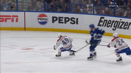 What a pathetic crybaby play by Brayden Point slashing Lane Hutson