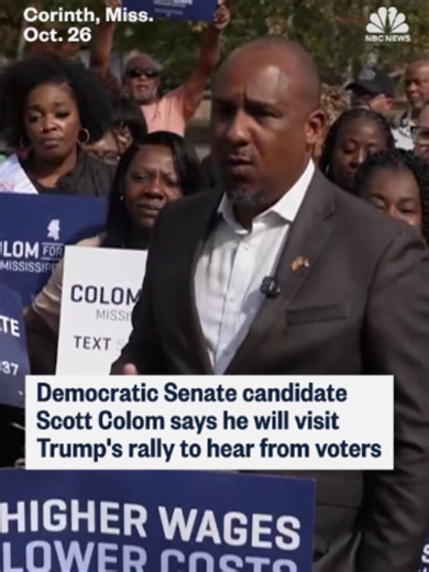 Democratic Senate candidate Scott Colom says he will visit President Trump's rally in Mississippi to hear from voters.