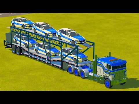 COLORFUL HEAVY TRUCKS TRANSPORTING POLICE CARS | Farming Simulator 22