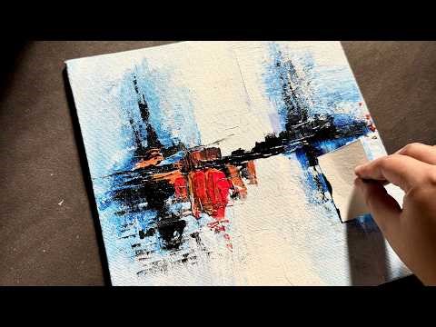 White & Blue Textured ABSTRACT Painting