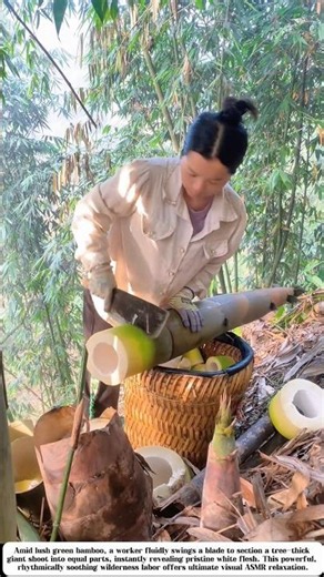 Chopping and Slicing Giant Bamboo Shoots Right in the Forest