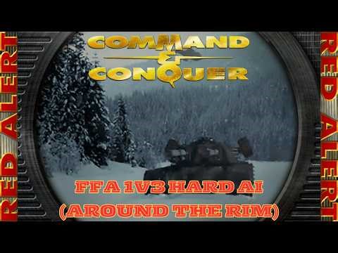 Command And Conquer Red Alert Skirmish FFA 1V3 Hard (Around The Rim) RTS Allied Gameplay PC
