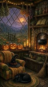 Halloween Rain Sounds for Sleeping 🎃 Cozy Witch's Cottage Ambience