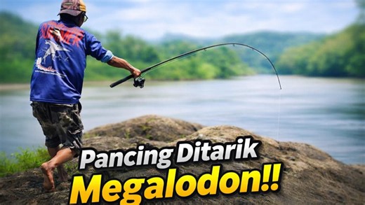Terseret tarikan ikan raksasa megalodon saat mancing