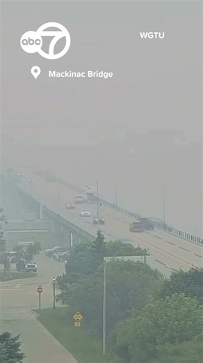 Wildfire smoke from Canada covers the Mackinac Bridge - July 15, 2026