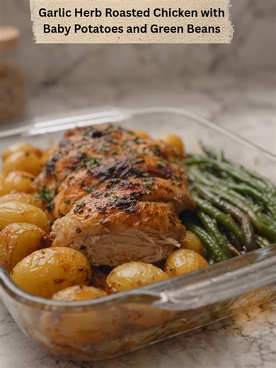 Garlic Herb Chicken with Roasted Baby Potatoes and Green Beans This easy garlic herb chicken meal is cozy, filling, and loaded with delicious flavor. Tender roasted chicken, soft baby potatoes, and fresh green beans cook together on one pan for a stress-free dinner with minimal cleanup and maximum comfort. 🛒 Ingredients (Serves 4) For the Chicken and Vegetables 4 boneless, skinless chicken breasts 1½ pounds baby potatoes, cut in halves 12 oz fresh green beans, ends trimmed 3 tablespoons olive o