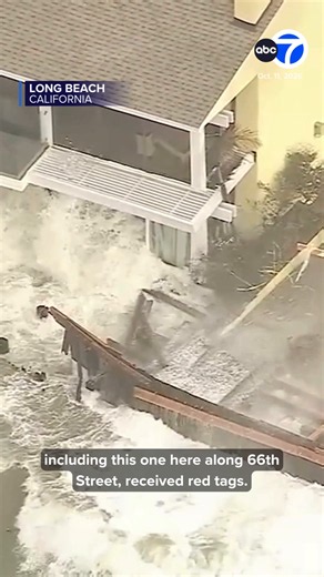 (10/11/26) High surf driven by #TropicalStormRachel continued to batter #LongBeach on Sunday, damaging oceanfront homes, prompting evacuation orders and threatening portions of the city's coastline. Click the link for more details.