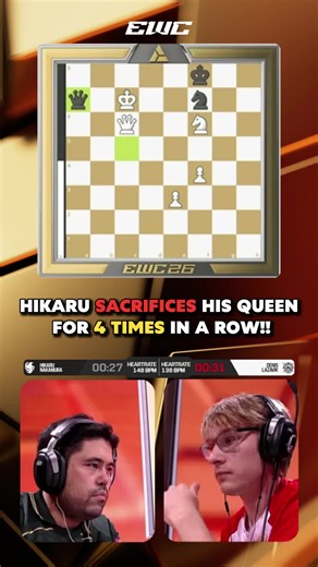 Hikaru's 4 Queen Sacrifices in a Ridiculous EWC Endgame!