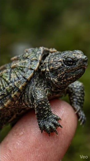 This Baby Turtle Looks Like a Tiny Dinosaur😳🦖 (Snapping Turtle Close-Up!) #tinyworld #nature #macro
