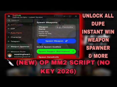 🔪 (NEW) OP MM2 Script | Weapon Spawner, Dupe, Kill All, Auto Farm & More (No Key 2026)