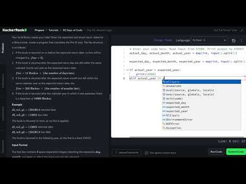 HackerRank Python 30 Days of Code - Day 26: Nested Logic