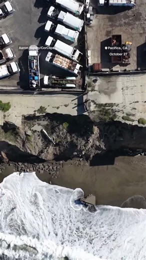 Beach erosion leaves buildings perched on of California coast
