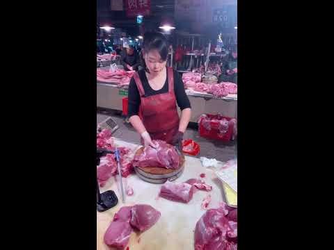 Traditional Meat Market Livestream | Female Vendor Butchering Pork | No Commentary