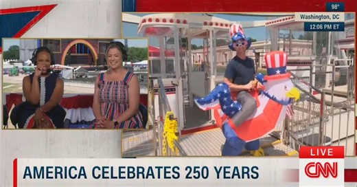 CNN anchors lose it as reporter fully commits to July 4th costume: 'I feel like a rotisserie chicken!'
