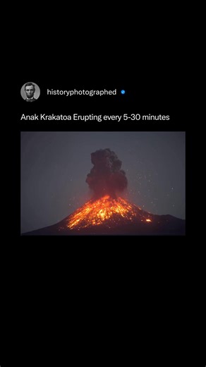 Anak Krakatoa keeps its explosive rhythm. This active volcano in Indonesia erupts every 5 to 30 minutes, sending lava and ash into the sky. Born from the massive 1883 Krakatoa eruption, this growing island has been rebuilding itself since 1927. Each explosion adds more land while showing nature's raw power. Scientists watch closely as the volcano changes shape with every blast. Nearby fishermen know the patterns and stay alert when eruptions come faster. Credit: Martin Rietze | History In Pictur