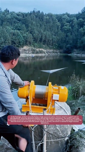 Full process of electric winch pulling fishing net