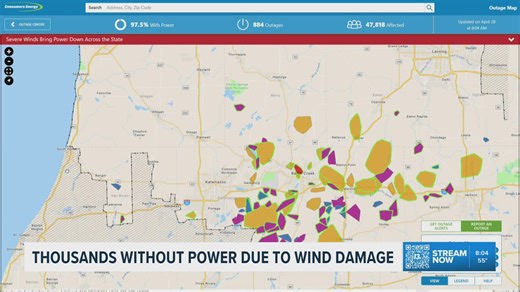 Consumers Energy gives updates on widespread power outages following high winds Monday
