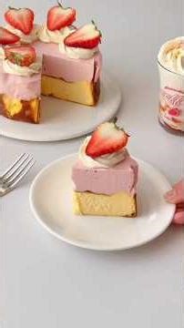 Strawberry Mousse Basque Cheesecake 🍓 (Double Texture!)