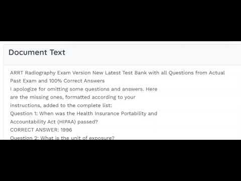 ARRT Radiography Exam Version New Latest Test Bank with all Questions from Actual Past Exam